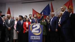 Slavlje u izbornom stožeru Pokreta Europa sad čiji je kandidat Jakov Milatović pobijedio na predsjedničkim izborima