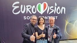 Damir Bačić, Mia Dimšić i Zlatko Turkalj na Eurosongu u Torinu 2022.