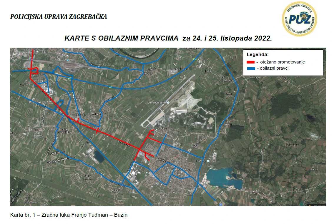 Karta Zračna luka Franjo Tuđman – Buzin
