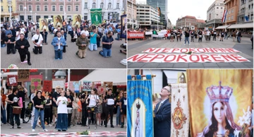 Molitelji kleče na Trgu bana Jelačića, nasuprot njih "tiha misa"