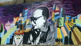Branko Fučić na muralu u riječkome Starom gradu (Foto: HRT - Radio Rijeka)