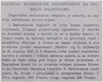 Natječaj za radiodramski tekst 1926.