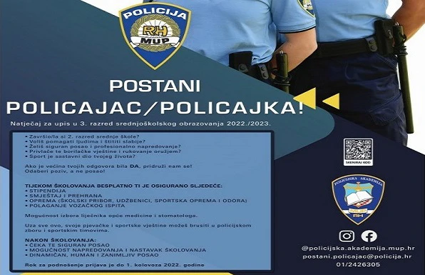 Natječaj za upis u III. razred policijske škole Josip Jović