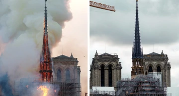 Fotografija u trenutku požara (15.4.2019) i pet godina kasnije